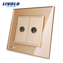 Livolo White 2 Gang Panel de cristal Panel de pared Toma TV VL-C792V (TV)